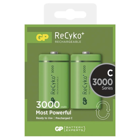 2 buc Baterii reîncărcabile C GP RECYKO+ NiMH/1,2V/3000 mAh