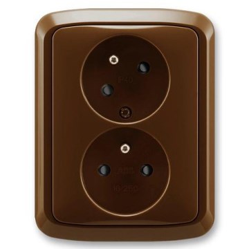 ABB 5513A-C02357 H - Priză dublă de perete pentru uz casnic cu ramă TANGO, 250 V, maro