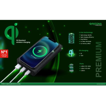 Acumulator extern 20000mAh 100W Li-lon 2xUSB-C/1x USB-A cu încărcare Qi