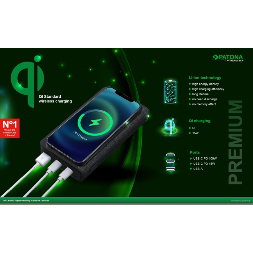 Acumulator extern 20000mAh 100W Li-lon 2xUSB-C/1x USB-A cu încărcare Qi