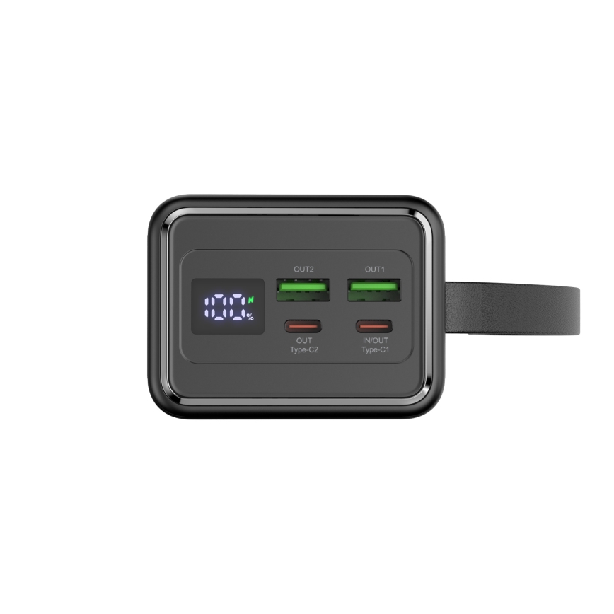 Acumulator extern 40000 mAh 65W Power Delivery 2xUSB-A + 2xUSB-C cu lanternă LED și cablu USB-C 1m negru