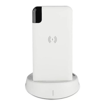 Acumulator extern 8000mAh/3,7V cu încărcare wireless și stație de andocare alb