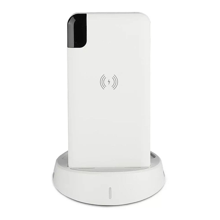 Acumulator extern 8000mAh/3,7V cu încărcare wireless și stație de andocare alb