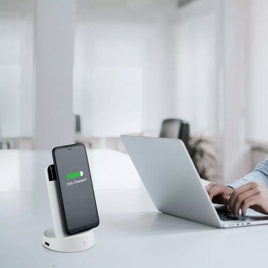 Acumulator extern 8000mAh/3,7V cu încărcare wireless și stație de andocare alb