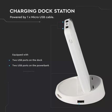 Acumulator extern 8000mAh/3,7V cu încărcare wireless și stație de andocare alb