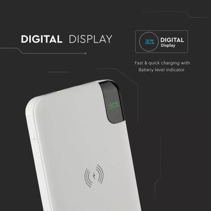Acumulator extern 8000mAh/3,7V cu încărcare wireless și stație de andocare alb