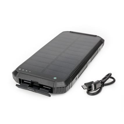 Acumulator extern cu iluminare LED, funcție de încărcare fără fir și panou solar Power Delivery 15W/10000 mAh negru