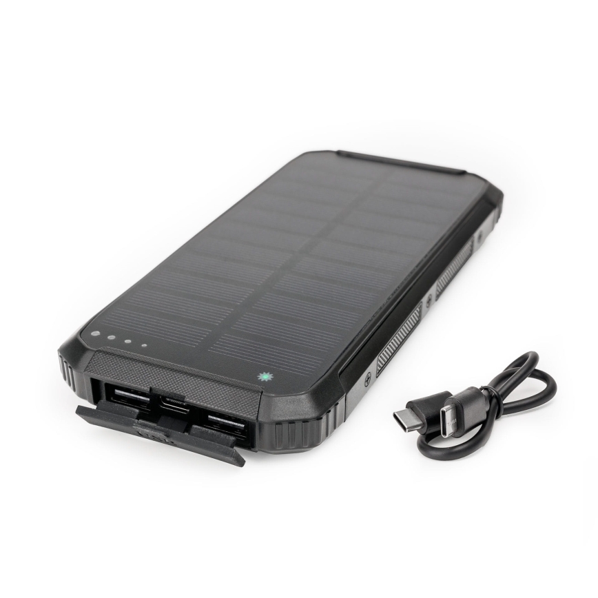Acumulator extern cu iluminare LED, funcție de încărcare fără fir și panou solar Power Delivery 15W/10000 mAh negru
