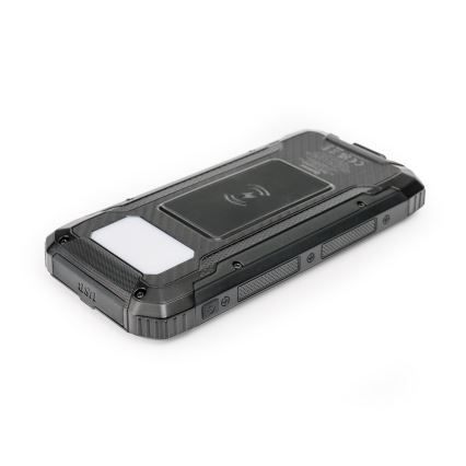 Acumulator extern cu iluminare LED, funcție de încărcare fără fir și panou solar Power Delivery 15W/10000 mAh negru