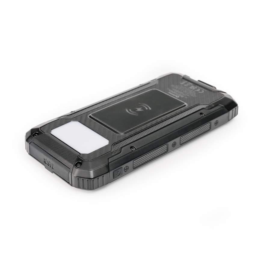 Acumulator extern cu iluminare LED, funcție de încărcare fără fir și panou solar Power Delivery 15W/10000 mAh negru
