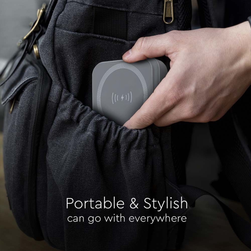 Acumulator extern magnetic cu încărcare fără fir Power Delivery 10 000mAh/20W/3,7V gri