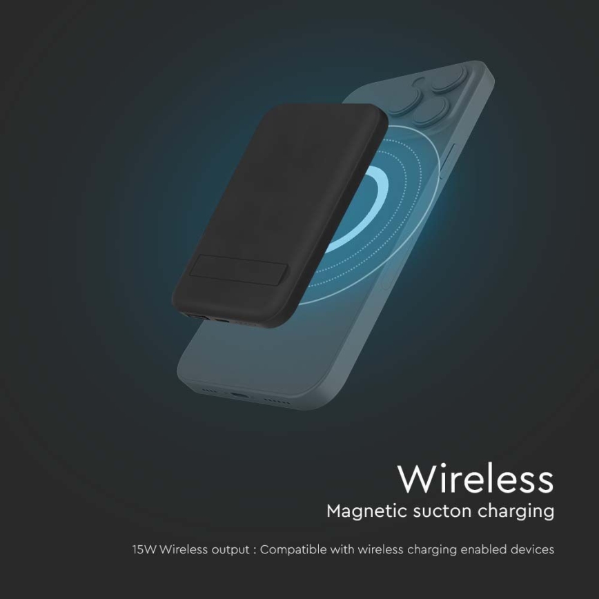 Acumulator extern magnetic cu încărcare fără fir Power Delivery 10 000mAh/20W/3,7V negru