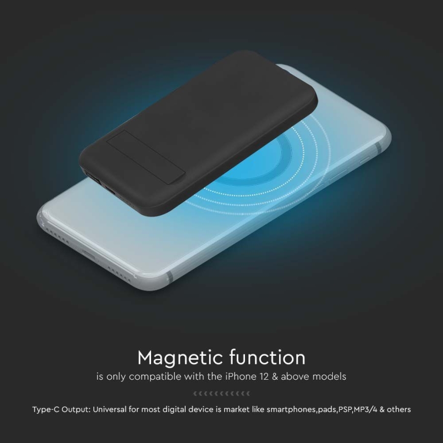 Acumulator extern magnetic cu încărcare fără fir Power Delivery 10 000mAh/20W/3,7V negru