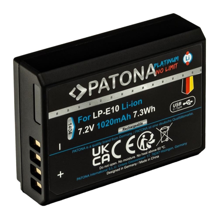 Acumulator PATONA Canon LP-E10 1020mAh Li-Ion Platinum încărcare USB-C
