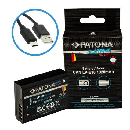 Acumulator PATONA Canon LP-E10 1020mAh Li-Ion Platinum încărcare USB-C