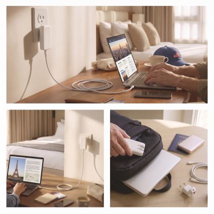 Adaptor de călătorie USB GaN, 100–250V, cu capete interschimbabile