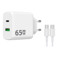 Adaptor de încărcare rapidă Winner Group 2xUSB PD 65W + cablu USB-C / USB-C 1m