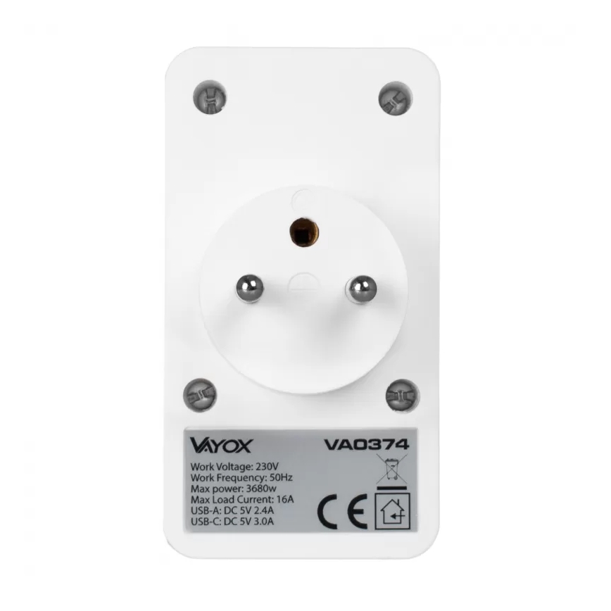 Adaptor de priză cu 2 prize + 2x USB-C + 2x USB-A