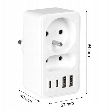 Adaptor de priză cu 2 prize + 2x USB-C + 2x USB-A