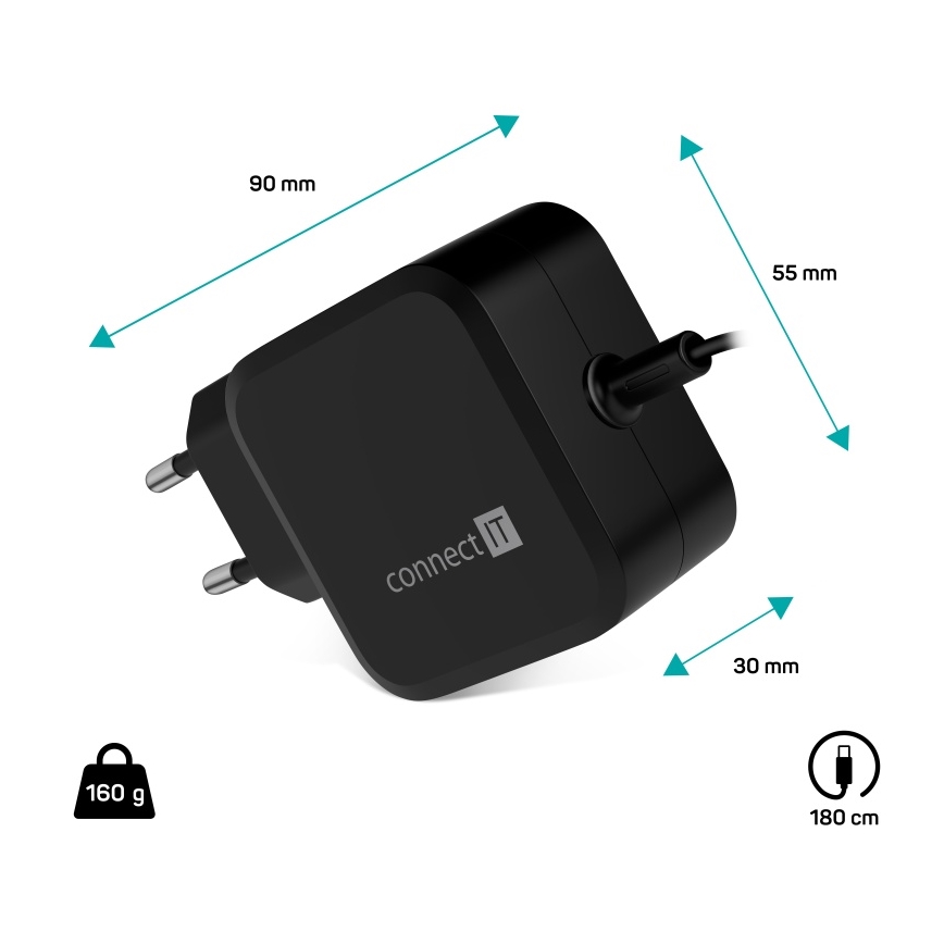 Adaptor universal de alimentare pentru laptopuri CONNECT IT CNP-1660-BK USB-C 67W