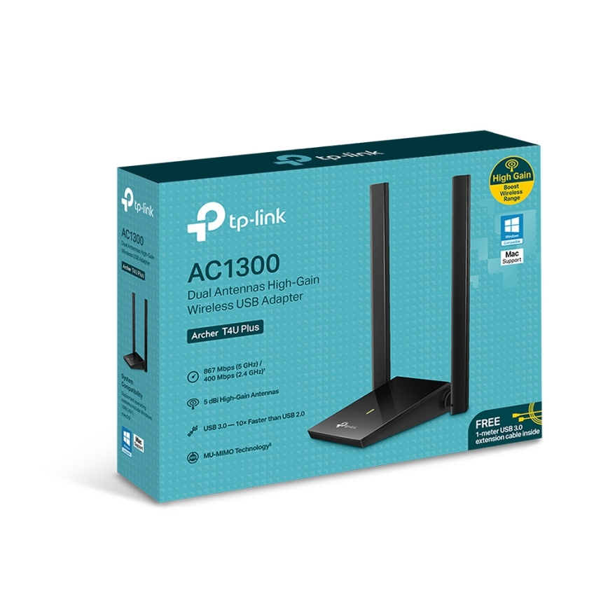 TP-Link Archer T4U Plus - adaptor USB Wi‑Fi cu antene cu câștig ridicat