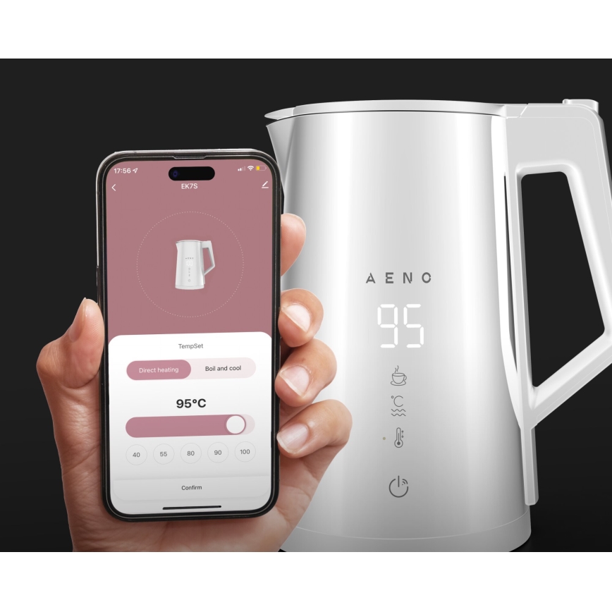 AENO - Fierbător electric inteligent cu afișaj LED, 1,7 l, 2200W/230V, alb