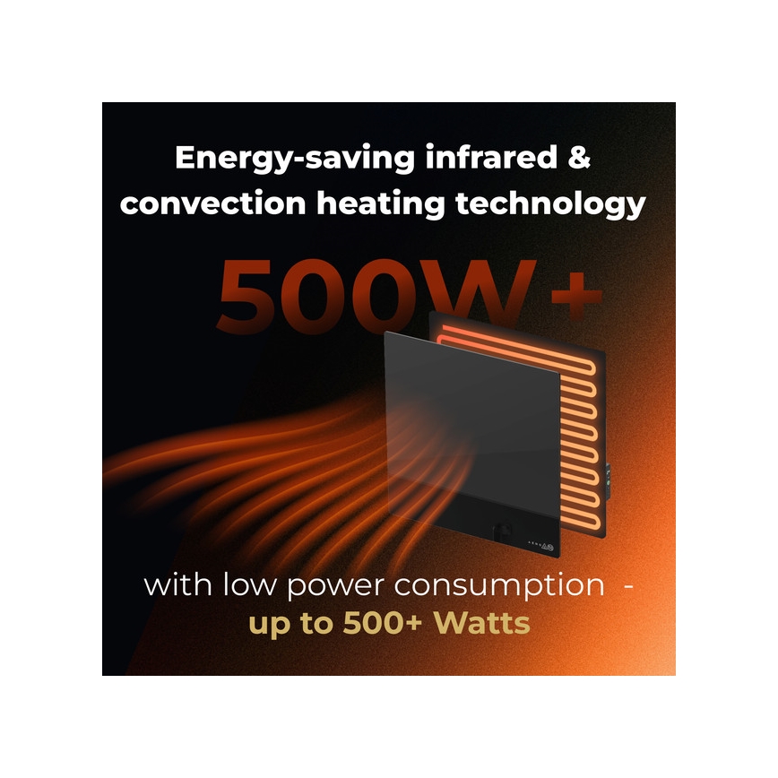 AENO - Panou electric inteligent cu infraroșu 500 W, temporizator/termostat Wi‑Fi, negru