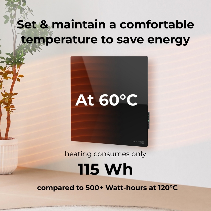 AENO - Panou electric inteligent cu infraroșu 500 W, temporizator/termostat Wi‑Fi, negru