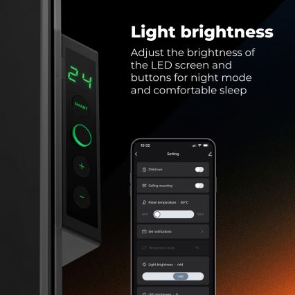 AENO - Panou electric inteligent cu infraroșu 500 W, temporizator/termostat Wi‑Fi, negru