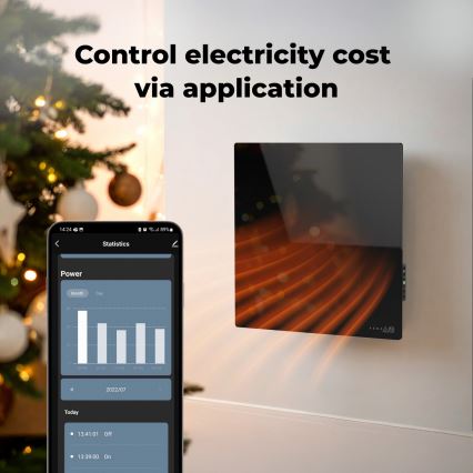 AENO - Panou electric inteligent cu infraroșu 500 W, temporizator/termostat Wi‑Fi, negru