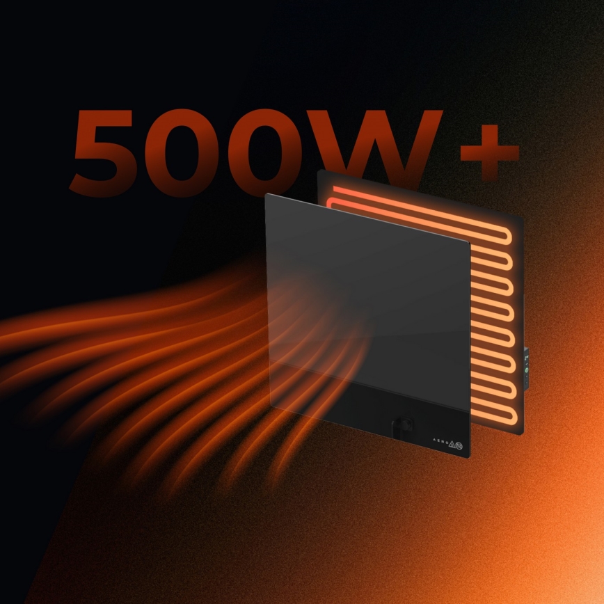 AENO - Panou electric inteligent cu infraroșu 500 W, temporizator/termostat Wi‑Fi, negru