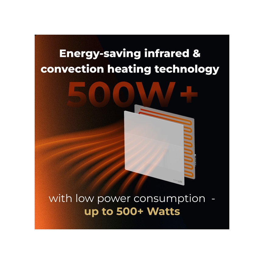 AENO - Panou infraroșu electric inteligent 500W, temporizator/termostat, Wi-Fi, alb
