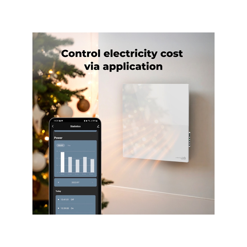 AENO - Panou infraroșu electric inteligent 500W, temporizator/termostat, Wi-Fi, alb