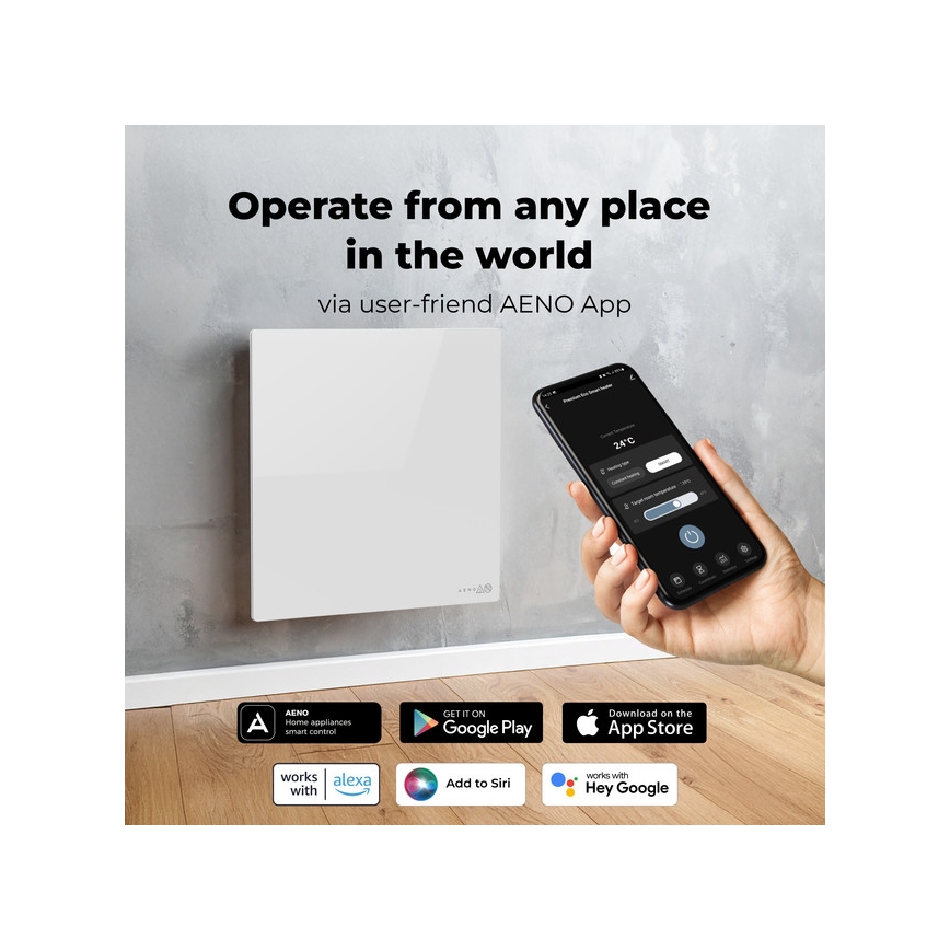 AENO - Panou infraroșu electric inteligent 500W, temporizator/termostat, Wi-Fi, alb