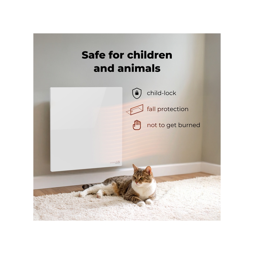 AENO - Panou infraroșu electric inteligent 500W, temporizator/termostat, Wi-Fi, alb