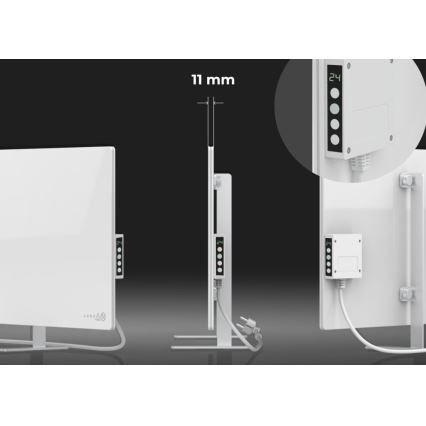 AENO - Panou infraroșu electric inteligent cu afișaj LED 700W, temporizator/termostat, IP44, Wi‑Fi, alb