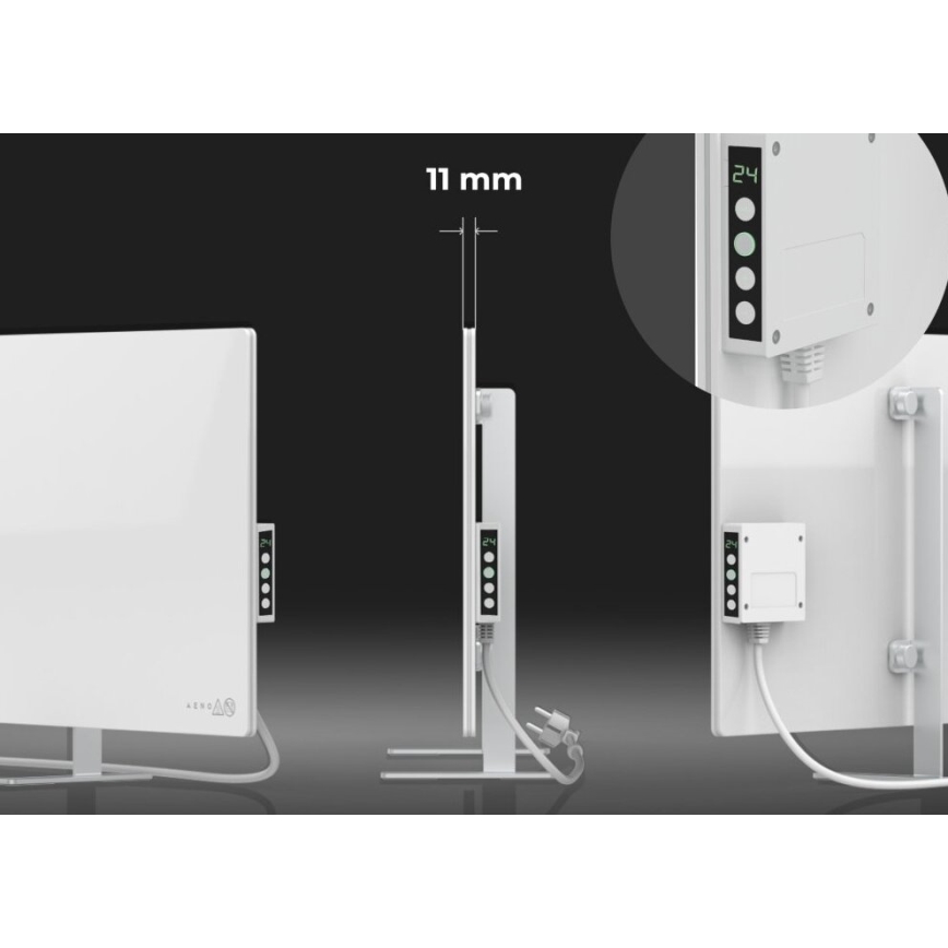 AENO - Panou infraroșu electric inteligent cu afișaj LED 700W, temporizator/termostat, IP44, Wi‑Fi, alb