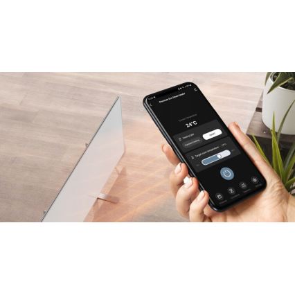 AENO - Panou infraroșu electric inteligent cu afișaj LED 700W, temporizator/termostat, IP44, Wi‑Fi, alb