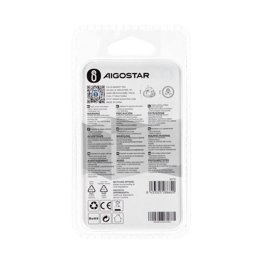 Aigostar - Adaptor de călătorie pentru UE, alb