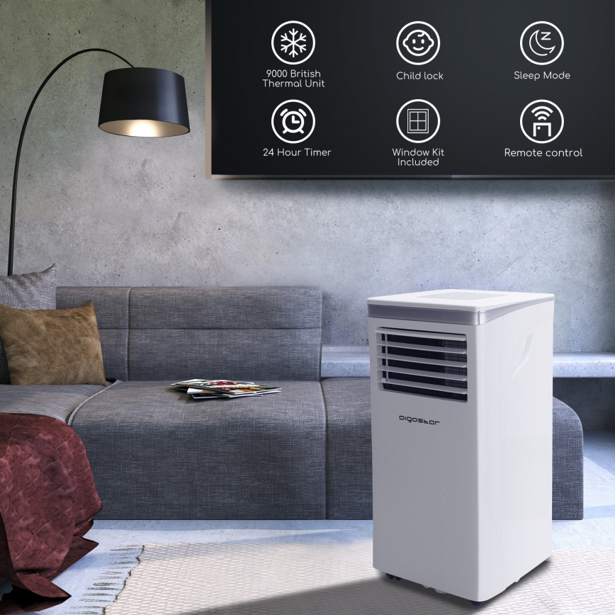 Aigostar - Climatizor portabil inteligent 3în1 1003W/230V 9000 BTU Wi-Fi alb + telecomandă