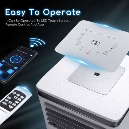 Aigostar - Climatizor portabil inteligent 3în1 1003W/230V 9000 BTU Wi-Fi alb + telecomandă