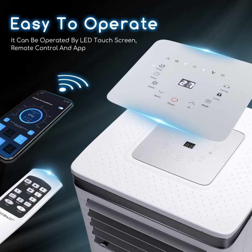Aigostar - Climatizor portabil inteligent 3în1 1003W/230V 9000 BTU Wi-Fi alb + telecomandă