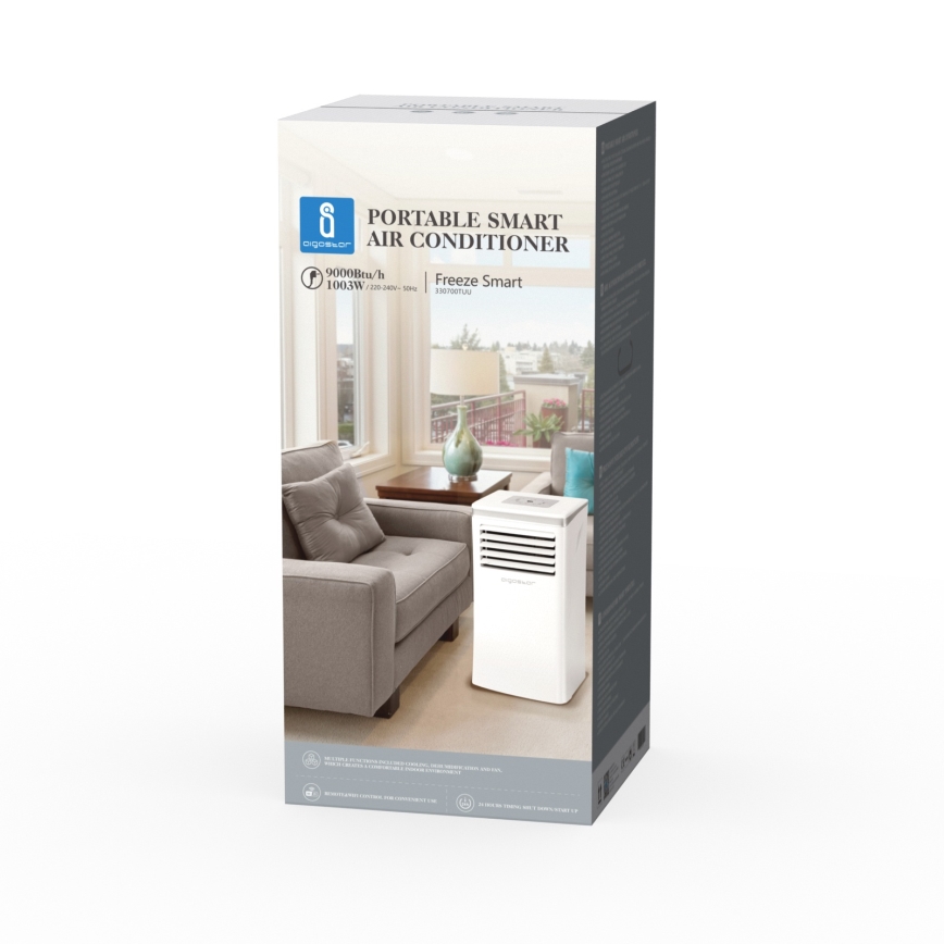 Aigostar - Climatizor portabil inteligent 3în1 1003W/230V 9000 BTU Wi-Fi alb + telecomandă