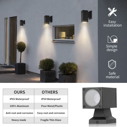 Aigostar - Aplica de perete pentru exterior 1xGU10/230V IP65, neagră, pătrată