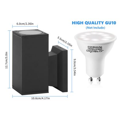 Aigostar - Aplica de perete pentru exterior 1xGU10/230V IP65, neagră, pătrată