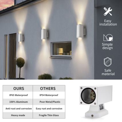 Aigostar - Aplică de perete pentru exterior 2xGU10/230V IP65 albă pătrată