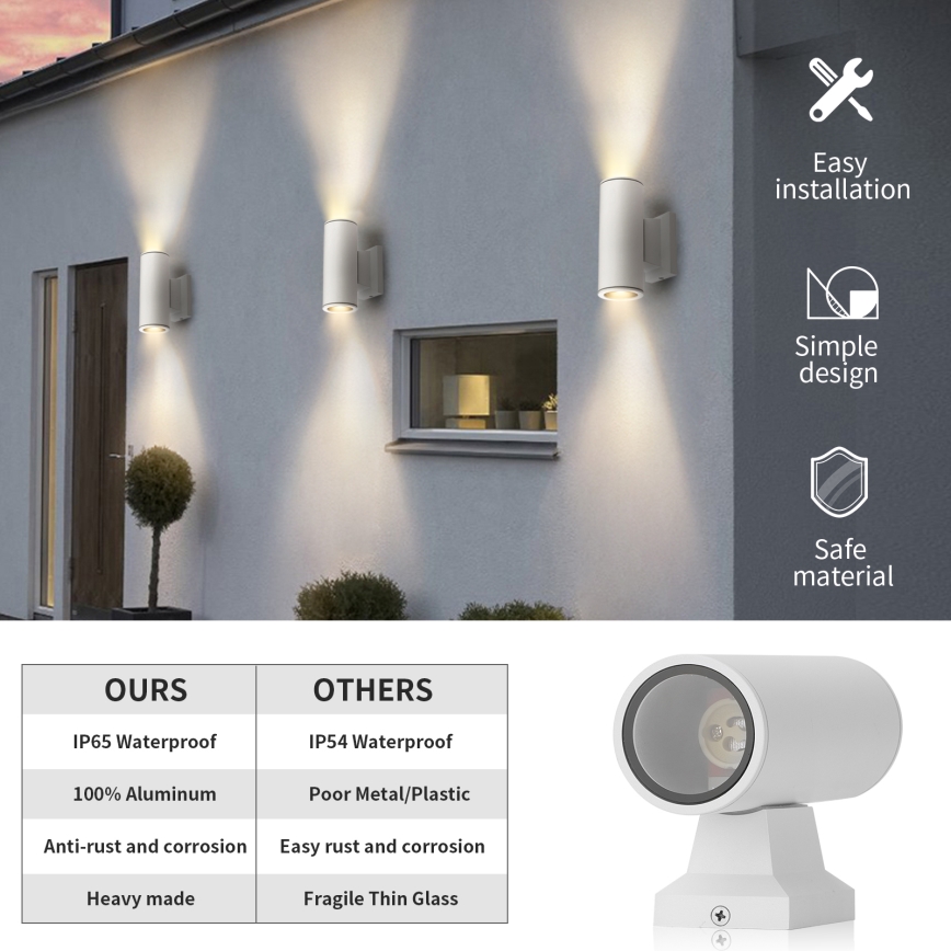 Aigostar - Aplică de perete pentru exterior 2xGU10/230V IP65 albă, rotundă