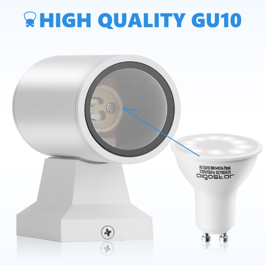 Aigostar - Aplică de perete pentru exterior 2xGU10/230V IP65 albă, rotundă