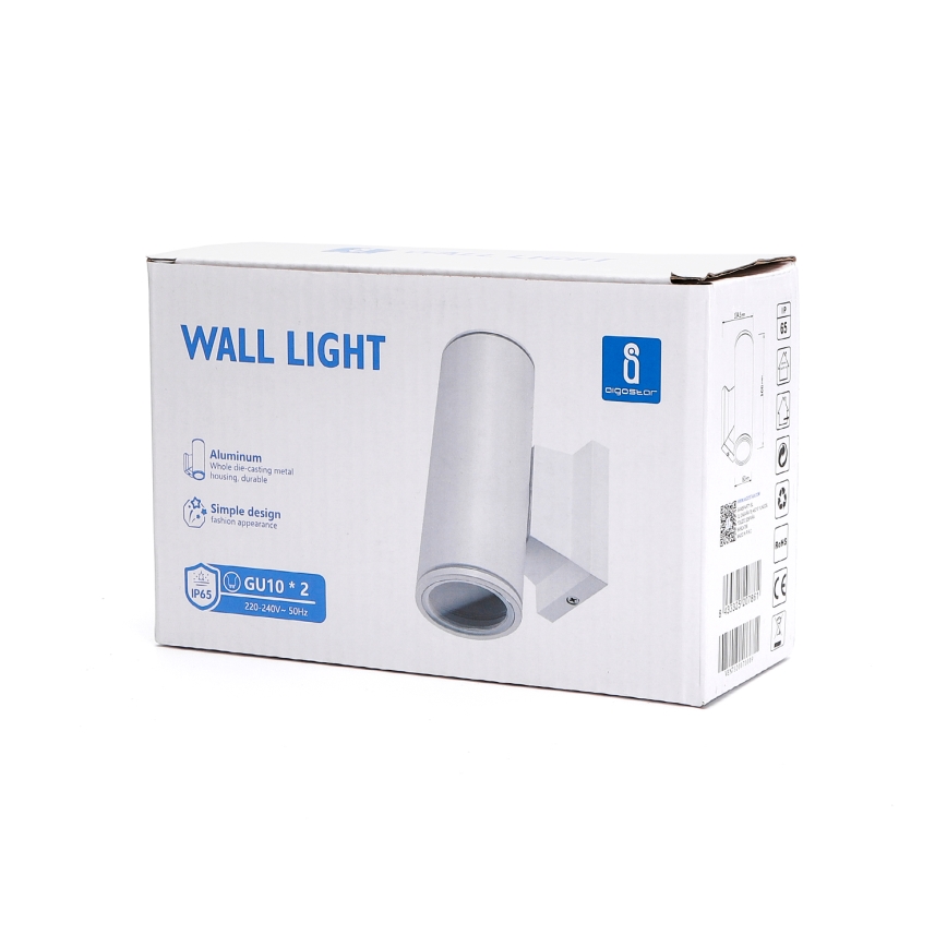 Aigostar - Aplică de perete pentru exterior 2xGU10/230V IP65 albă, rotundă