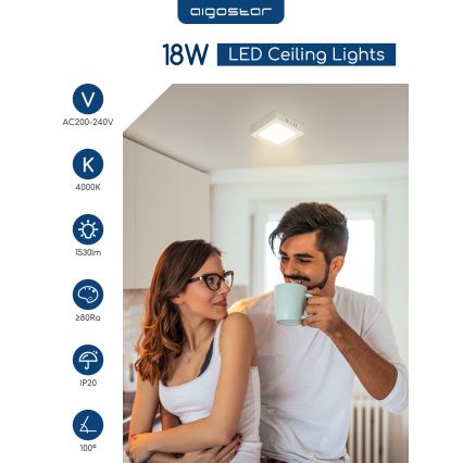 Aigostar - Aplică LED de tavan cu montaj pe suprafață LED/18W/230V 4000K 22,6x22,6 cm albă